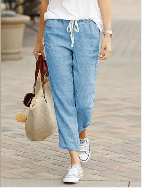Autumn Cotton Women's Pants Y2K Black Drawstring Elastic Waist Casual Pants Female Loose Fashion Elegant Ladies Bottom - 3KDyn